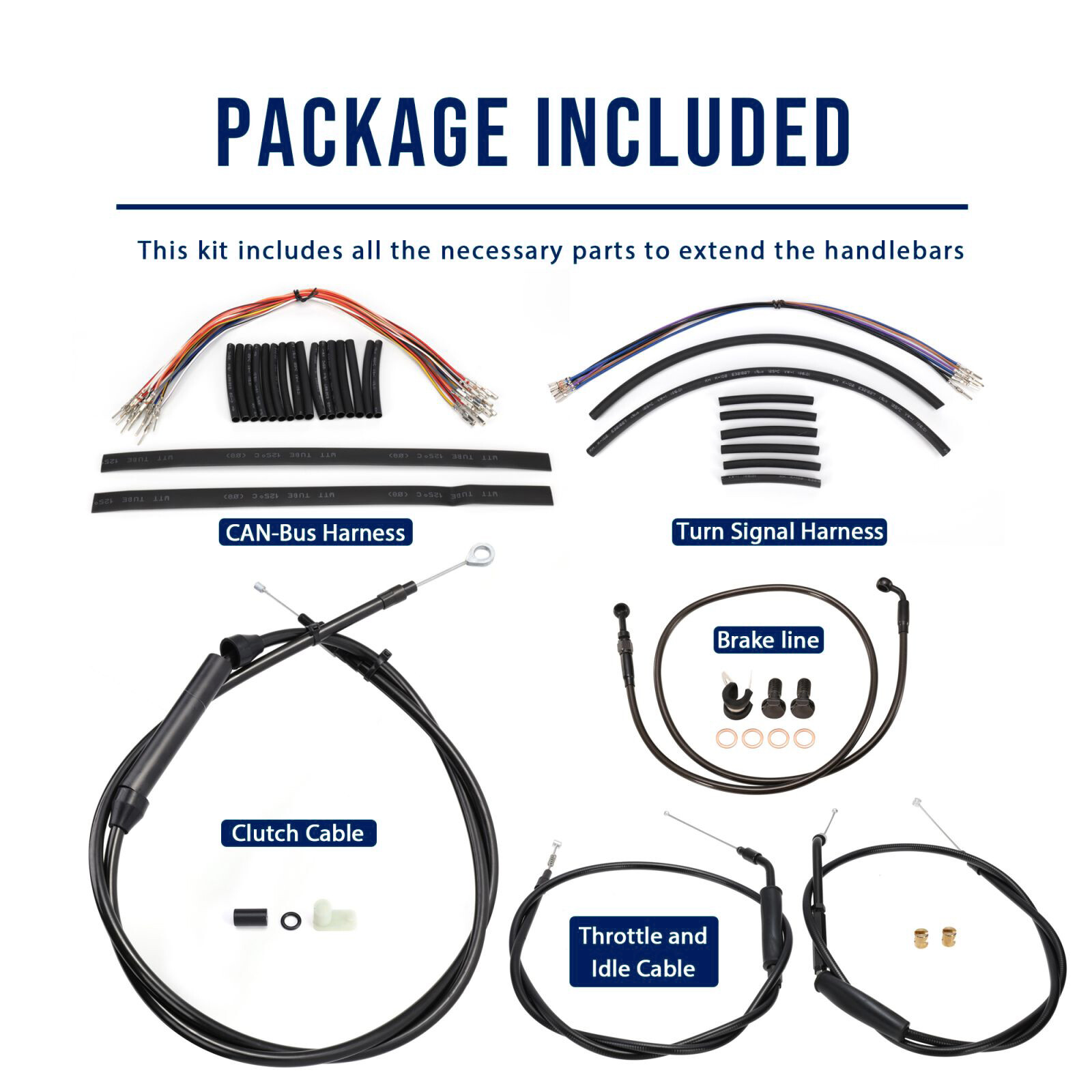 Handlebar Extended Cable Kit Brake Line Clutch Cable Throttle Cables