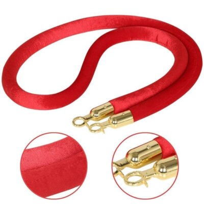 Corde De Velours Rouge Avec Crochets Dorés Polis - 5 Pieds (1.5m) - Neuf - USA