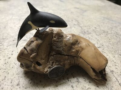 John Perry Orca Killer Whale Sculpture Driftwood Base Sealife Ocean - Rare Nice!