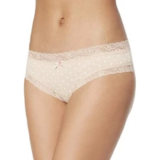 Jenni by Jennifer Moore Women's Cotton Cheeky Lace-Trim Hipster Nude Dots XL