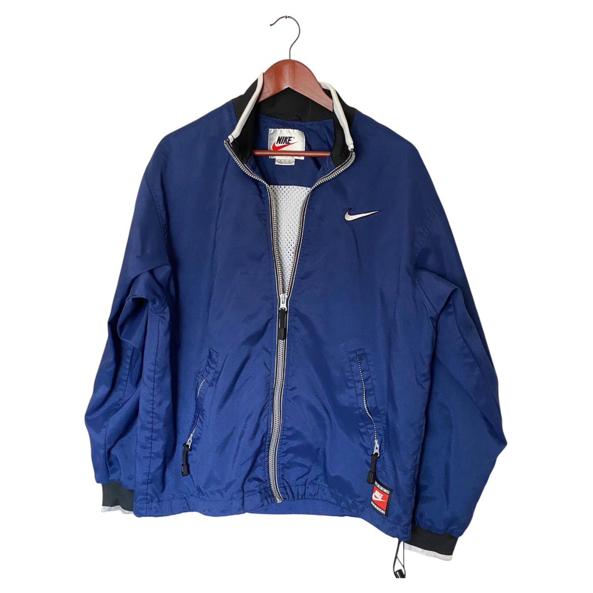 90's NIKE poly × nylon jacket Nike Nylon Jacket Dark Blue Men's Size S Mesh Lining Vintage