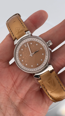 Louis Vuitton Watch Tambour Leather Beige Louis Vuitton Tambour Chronographe Steel Watch Beige Leather  main image 2