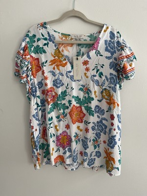Rachel Zoe Women s Floral Top Size 2X Short Sleeves V Neck Casual Stretch NEW