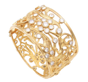 Authentic 925 Sterling Silver Vintage Bracelet Gold Plated Heavy CZ Carved Ornate BT10726