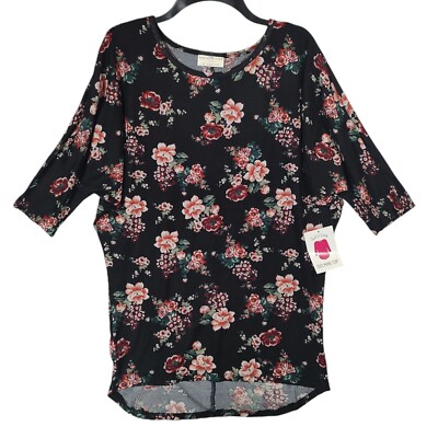 Bobbie Brooks Women s Black Floral 3/4 Dolman Sleeve Top Medium