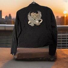 Harley Davidson Live To Ride Embroidered Logo Black Nylon Moto Zip Up Jacket 12