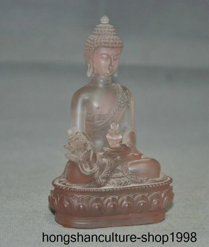 4,8"" Budismo Tibetano Templo Vidrio Sakyamuni Sakyamuni Medicina Buda Estatua Foto 3 de 4
