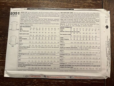 説明文 Simplicity 8351 UNCUT Sewing Pattern, Misses' Top, Size K (8,10,12