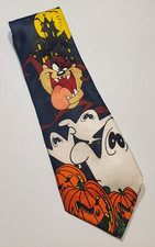 Vintage 1996 Looney Tunes Mania Halloween Polyester Necktie TAZ Ghosts Pumpkins