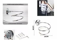 Supporto Per Asciugacapelli Senza Foratura - In Alluminio Aeronautico, Adesivo Da Parete, Design Con Gestione Cavo (Bianco) - Foto 4