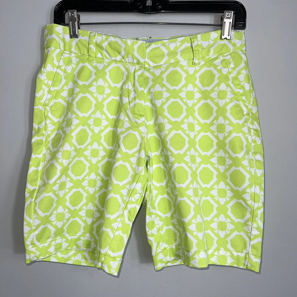 Crown Ivy Women s Bermuda Shorts Bright Lime Green White Size