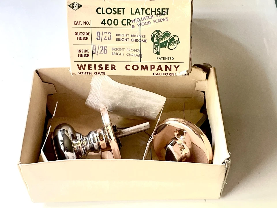 Новый из старых запасов Weiser Медь / Бронза Хром Дверная ручка Комплект Тройской Круглый Большой Палец Поворотный Шкаф MCM - Изображение 2 из 4