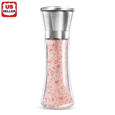 Premium Stainless Steel Salt and Pepper Grinder Shaker Mill Vintage Glass Bottle