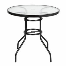 Outdoor Dining Table 32 Inch Round Patio Bistro Tempered Glass Top Garden Table