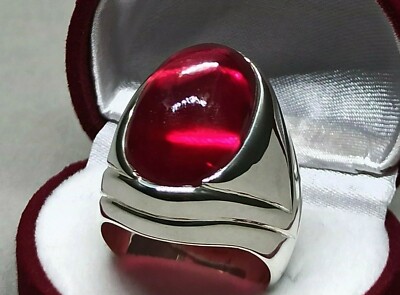 18 Ct Cabochon Deep Red Ruby Mens Ring Sterling Silver 925 Handmade Yaqoot Ring