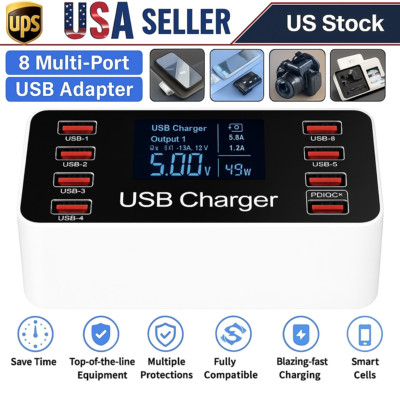 Multi USB 8-Port Fast Desktop Hub Wall Charger Charging Station Quick Charge 3.0