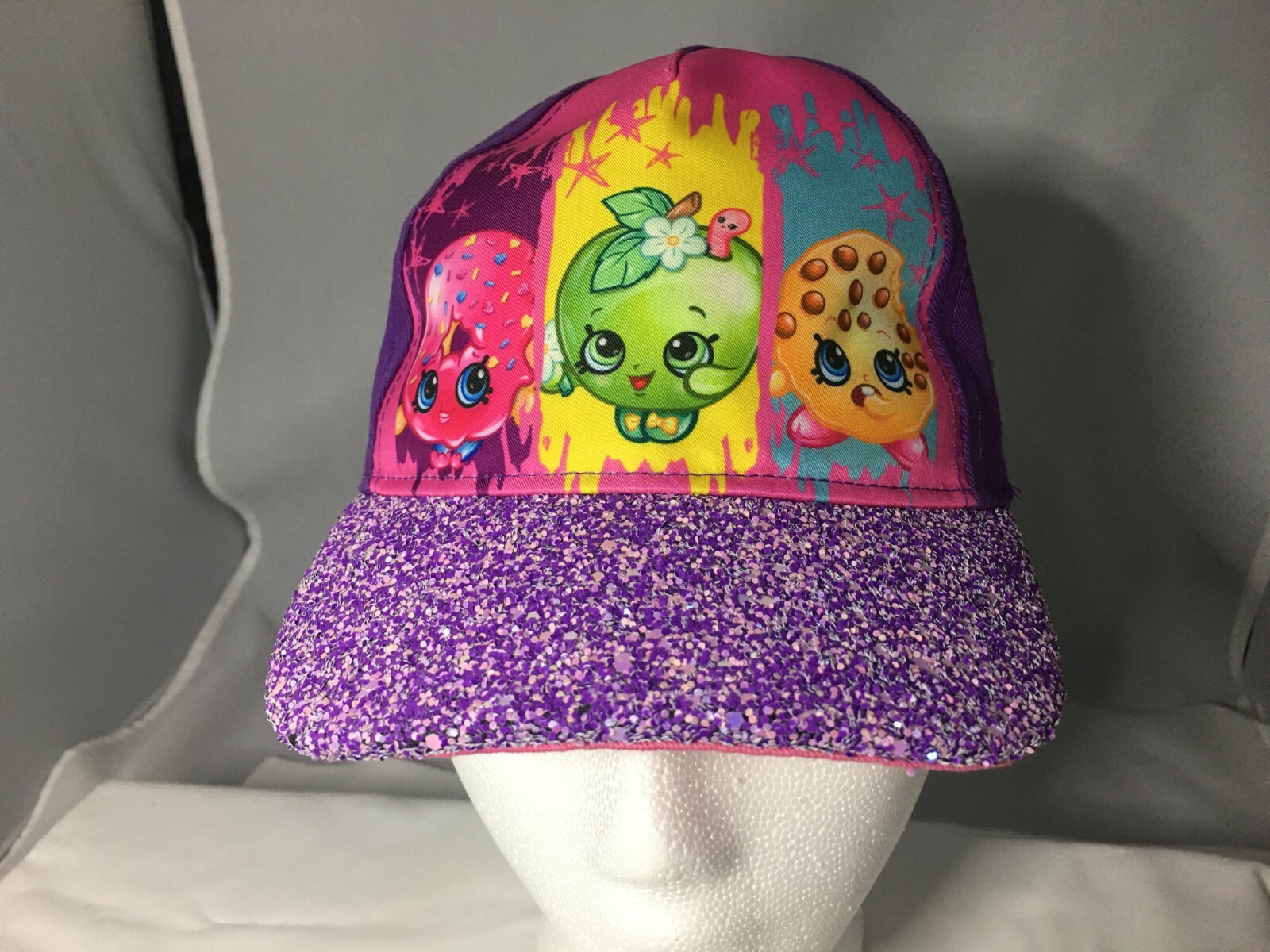 PONY CAPPELLO DA BASEBALL SHOPKINS VIOLA GLITTER RAGAZZE TAGLIA GIOVANE CODA DI CAVALLO AMICO BAMBINI
