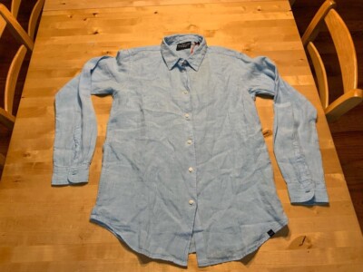 Superdry Premium London Navy Stripe Embroidered Button Down Shirt size 6