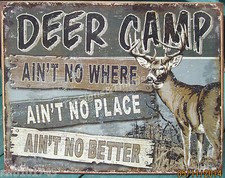 Deer Camp buck TIN SIGN rustic metal hunting cabin bar garage wall decor JQ 1983