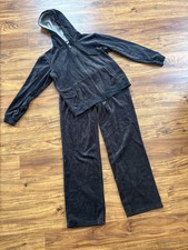 Vtg Y2K Tommy Hilfiger Velour Track Suit Womens Med Hoodie Jacket Pants Black