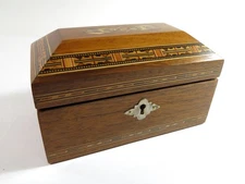 Antique Solid Wood Metal Lined Cigar Humidor—Stunning Inlay! — Refinished