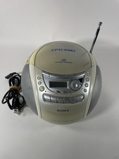 Sony CFD-E90 CD/Radio/Cassette Boombox Tested Works Beige/White Y2K