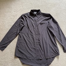 Athleta brown urbanite button down shirt . Stretch, athleisure. air holes. Med.