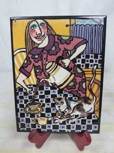 PAT CUSTER DENISON Trivet Wall Ceramic Tile Designer Coffee With Kitty