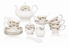 Bone China Tea Set for Adults white and floral 21 pc. Porcelain Tea Set of 6
