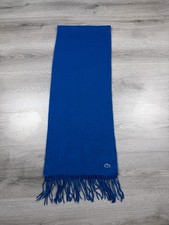 Lacoste Scarf Blue Wool Blend Crocodile Logo Fringed