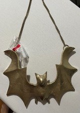 Halloween Wall Decor Gold Hanging Bat 10" X 7.5" 17" Top Of Chain To Bottom