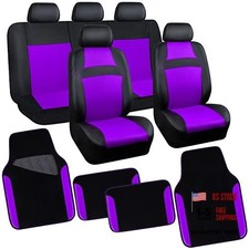 Rainbow Universal Fit 3D Air Mesh Car Seat Cover Full Set Black and Purple