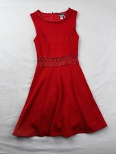 Nikibiki Red Fit Flare Dress Small Crochet Lace Waist Sleeveless Party