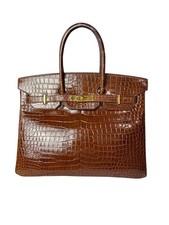 Hermes Birkin 35 Miel shiny Porosus Crocodile Gold Hardware Handbag