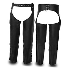 Chaps for Men 32 to 48 Waist Motorcycle Leather chap 2 Pockets 44 Waist Black