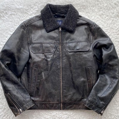 gap blue jeans leather tracker jacket