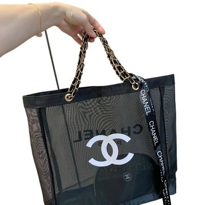 VIP Gift Mesh Beauty Tote Bag Beach Bag Storage Bag Black Golden