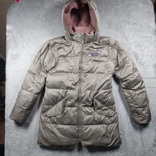 Patagonia Jacket Girls 14 Gray Down Puffer Hooded Fleece Lined Winter Ski