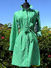 DKNY SZ 4 Green/White mini Floral Cotton Long Sleeve w/roll tab shirt dress -NWT