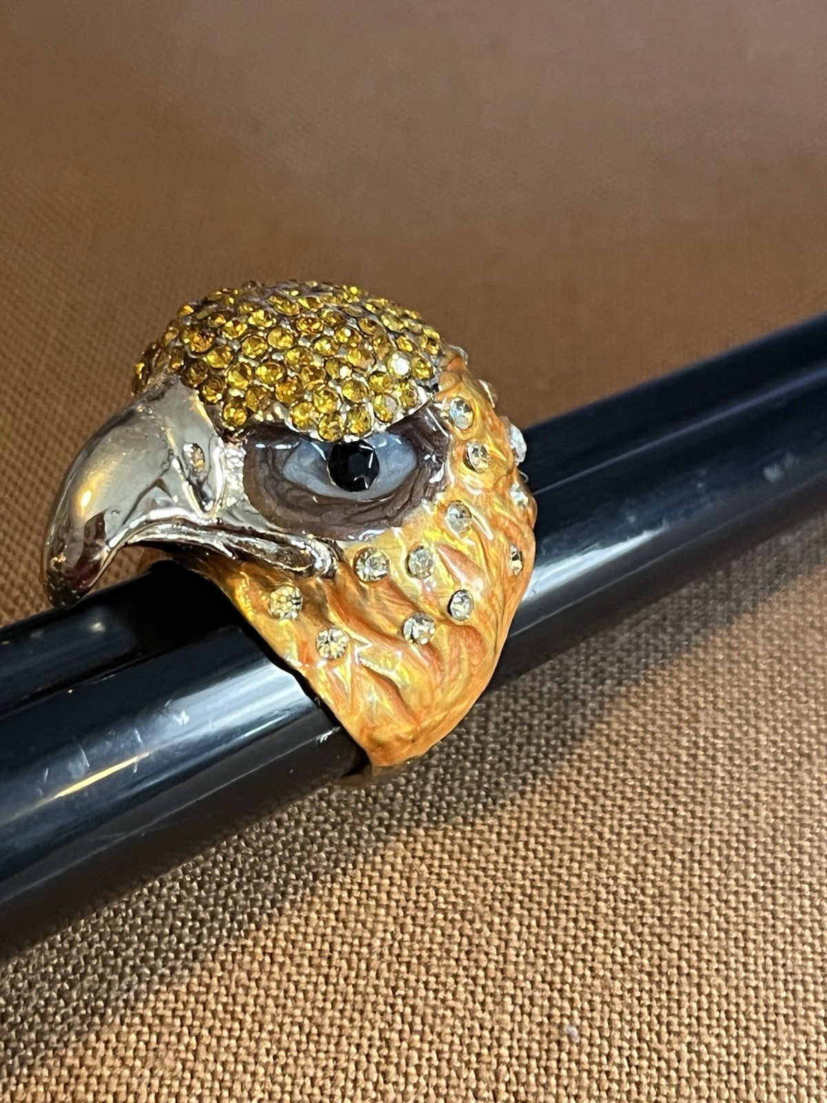 Rhinestone Encrusted Eagle Statement Ring, Sz 8 1… - image 8