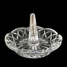 Vtg Vanity Pressed Glass Ring Holder Jewelry Dish Trinket Stand Diamond Pattern