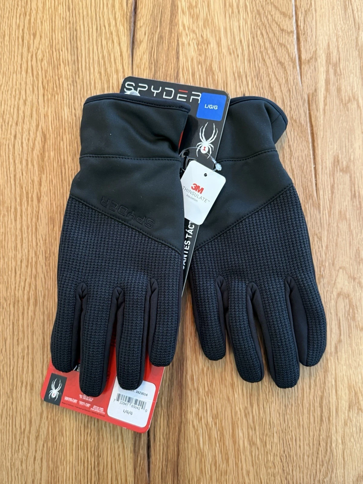 Spyder Core Conduct Gloves With Leather Palm Size L Black 3M Thinsulate - New 6