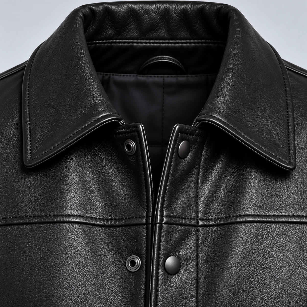 Men's Black Quilted Leather Bomber Jacket Ribbed Cuffs Classic Vintage Coat image 5