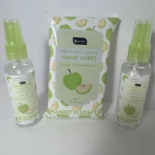B PURE HAND WIPES & 2 HAND SANITIZER SPRAYS (GREEN APPLE)