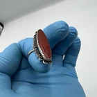 Vintage Beau Sterling Silver Carnelian Long Cabochon Ring 925 6.5 Adjustable