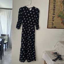 Reformation Black & White Floral Long Dress 3/4 Sleeve Smocked Size 2