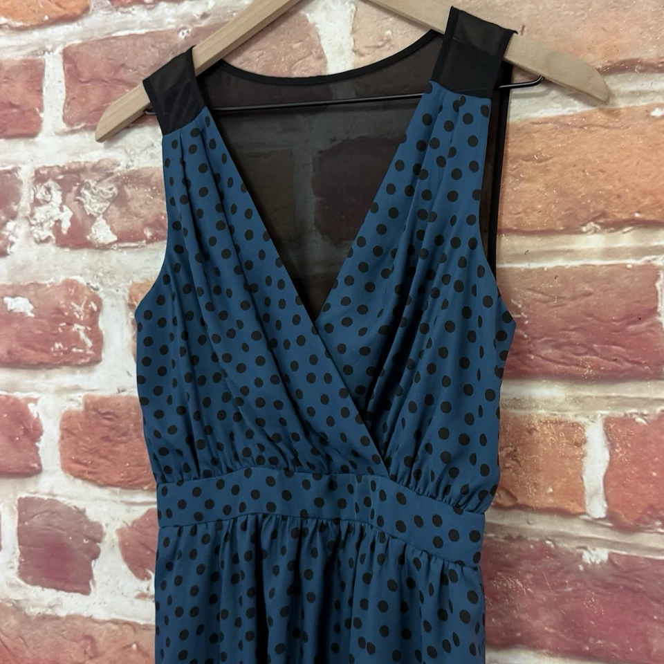 Vestido Bcbgeneration para mujer 6 azul negro lunares transparente espalda cremallera Foto 4 de 4