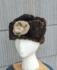 Vintage 1910s Teens brown fur hat asymmetrical toque WW1 era