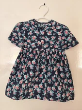 Vintage Mothercare Cotton Navy Floral Print Short Sleeve Girls Dress 12-18 Mnth
