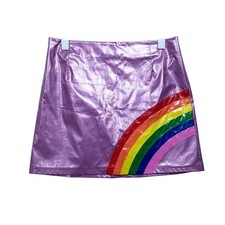 Delia's Y2K Purple Vinyl Mini Skirt Rainbow Accent Retro Festival Size M